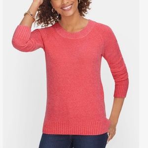 NWT Talbots Chenille Sweater Size M Calypso Coral Crew Neck L/S Tab Zipper Back